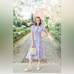 VICTORIA DUNN Magnolia Flutter Dress Full Button Front Iris Short Sleeve Small